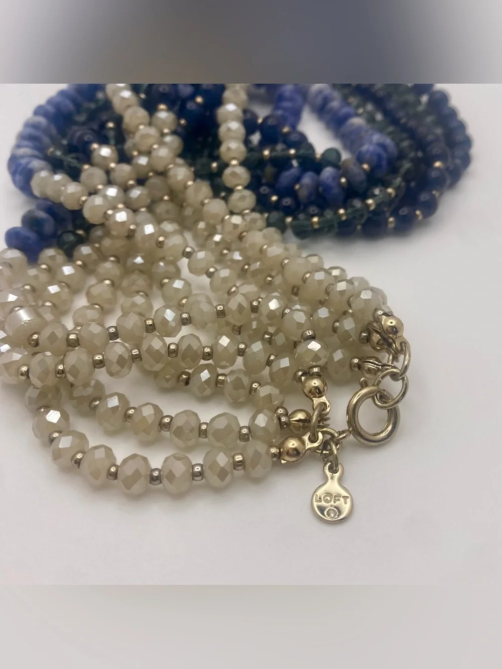 LOFT Beaded Blue And White Statement Multi-Strand Necklace, 21”